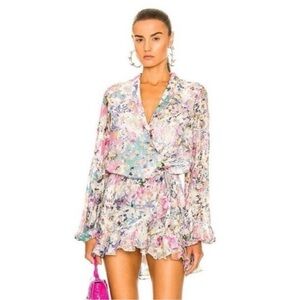 Rococo Sand Revolve Floral Wrap Dress with metallic stars and Ruffles size Small